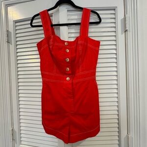 Red Button-Front Jumpsuit Romper -